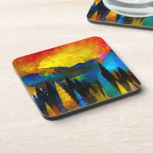Mountain sunset beverage coaster