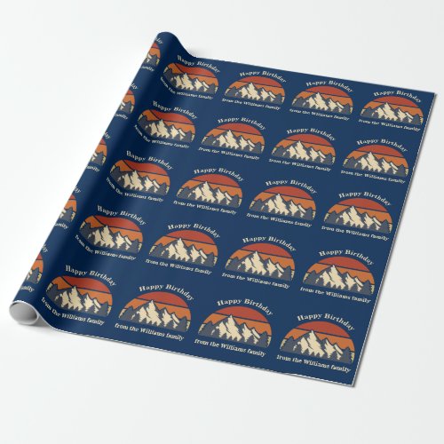 Mountain Sunset Birthday Custom Blue Forest Nature Wrapping Paper