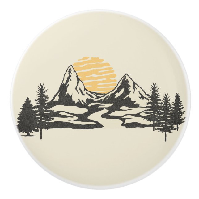 Mountain sunset ceramic knob (Front)