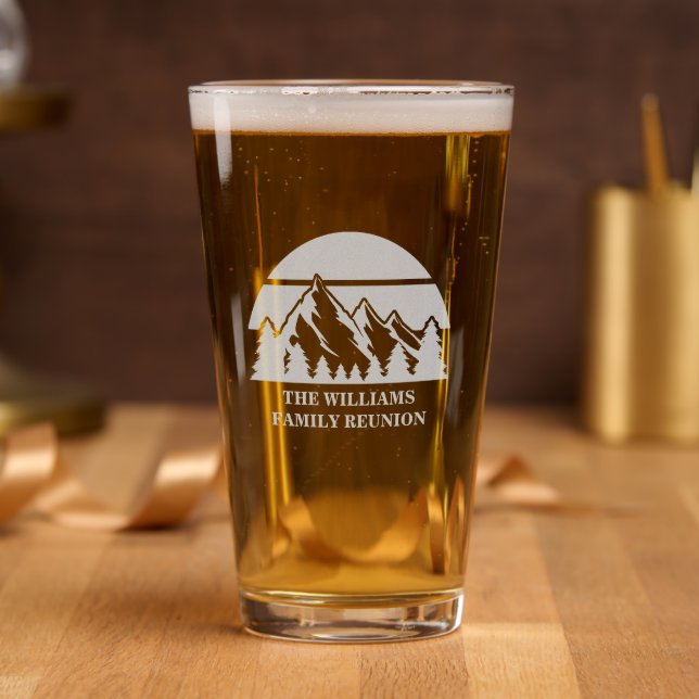 Mountain Sunset Customized Family Reunion Pint Glass (Party)