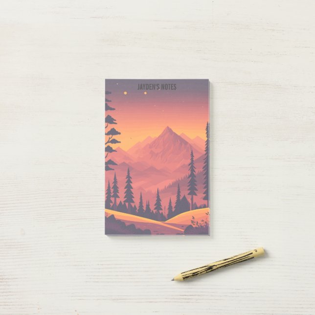 Mountain Sunset Forest Landscape Custom Post-it Notes (On Desk)