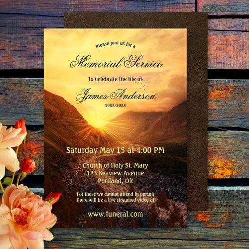 Mountain Sunset Funeral Memorial Service Invitation