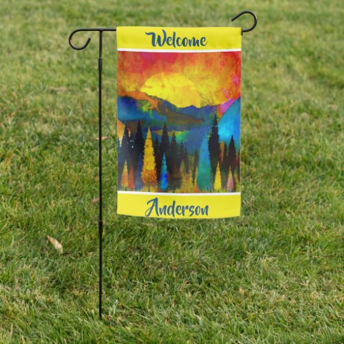 Mountain sunset  garden flag