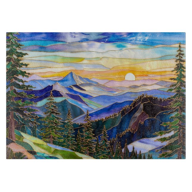 Mountain Sunset Glass Cutting Board Decor (Front)