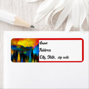 Mountain sunset label