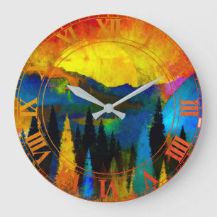 Mountain sunset large clock
