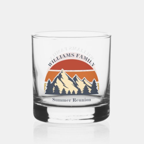 Mountain Sunset Log Cabin Custom Family Reunion Whiskey Glass
