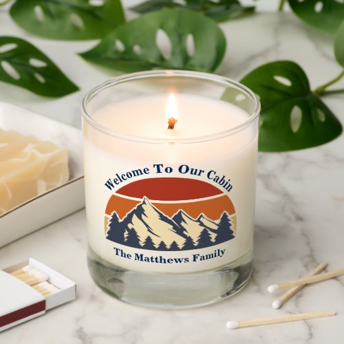 Mountain Sunset Log Cabin Personalized Scented Candle