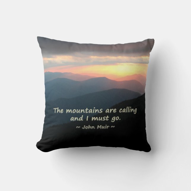 Mountain Sunset: Mtns calling Muir Template Throw Pillow (Front)