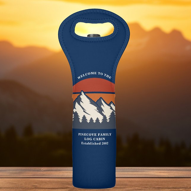 Mountain Sunset Personalized Cabin Welcome Gift Wine Bag (Creator Uploaded)
