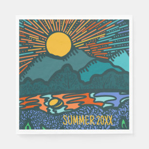 Mountain sunset Personalized Camping Picnic Napkins