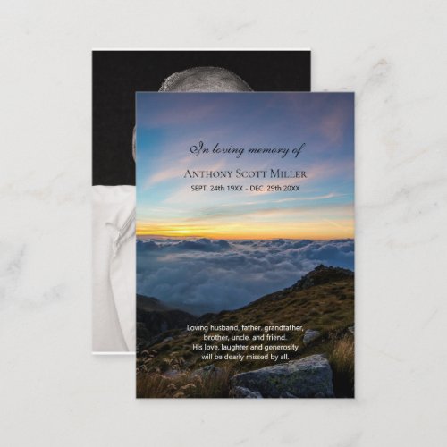 Mountain sunset photo memorial card