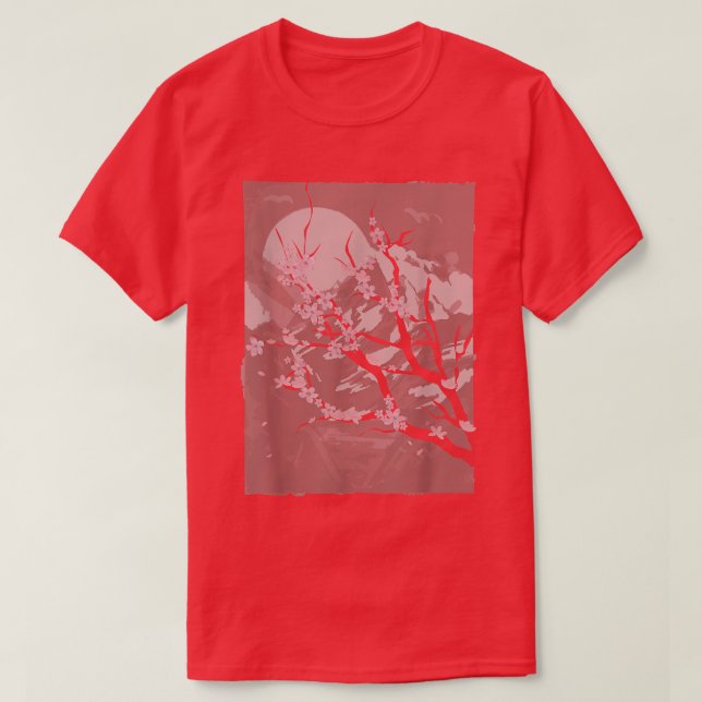 Mountain Sunset Pink Flower Japan Sakura Cherry Bl T-Shirt (Design Front)