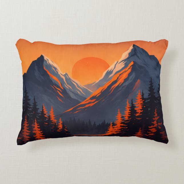 Mountain Sunset Reflection Fiery Orange Sky  Accent Pillow (Front)