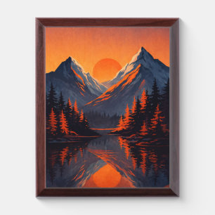 Mountain Sunset Reflection Fiery Orange Sky  Award Plaque