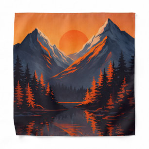 Mountain Sunset Reflection Fiery Orange Sky  Bandana