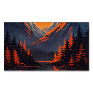 Mountain Sunset Reflection Fiery Orange Sky Business Card Magnet