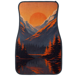 Mountain Sunset Reflection Fiery Orange Sky  Car Floor Mat