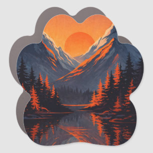 Mountain Sunset Reflection Fiery Orange Sky  Car Magnet