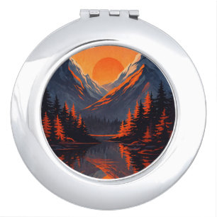 Mountain Sunset Reflection Fiery Orange Sky  Compact Mirror
