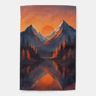 Mountain Sunset Reflection Fiery Orange Sky  Garden Flag
