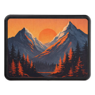 Mountain Sunset Reflection Fiery Orange Sky  Hitch Cover
