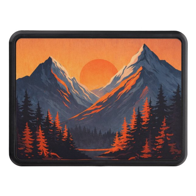 Mountain Sunset Reflection Fiery Orange Sky  Hitch Cover (Front)