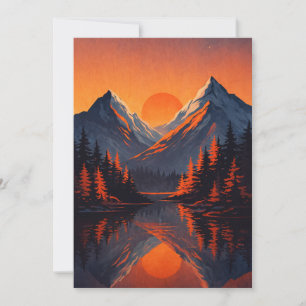 Mountain Sunset Reflection Fiery Orange Sky  Holiday Card