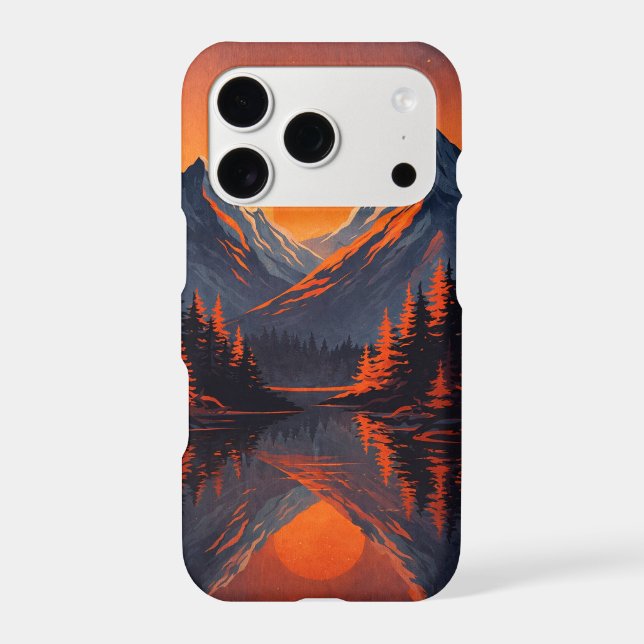 Mountain Sunset Reflection Fiery Orange Sky  Iphone Case (Back)