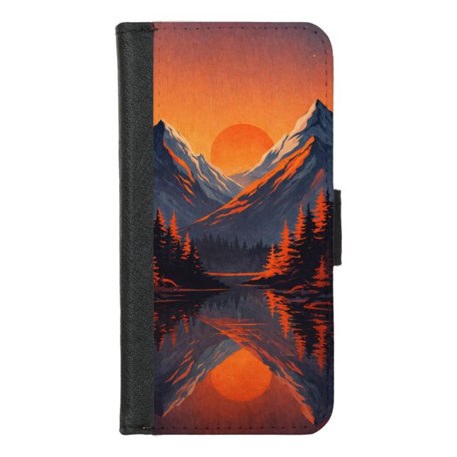 Mountain Sunset Reflection Fiery Orange Sky  iPhone Wallet Case (Front)
