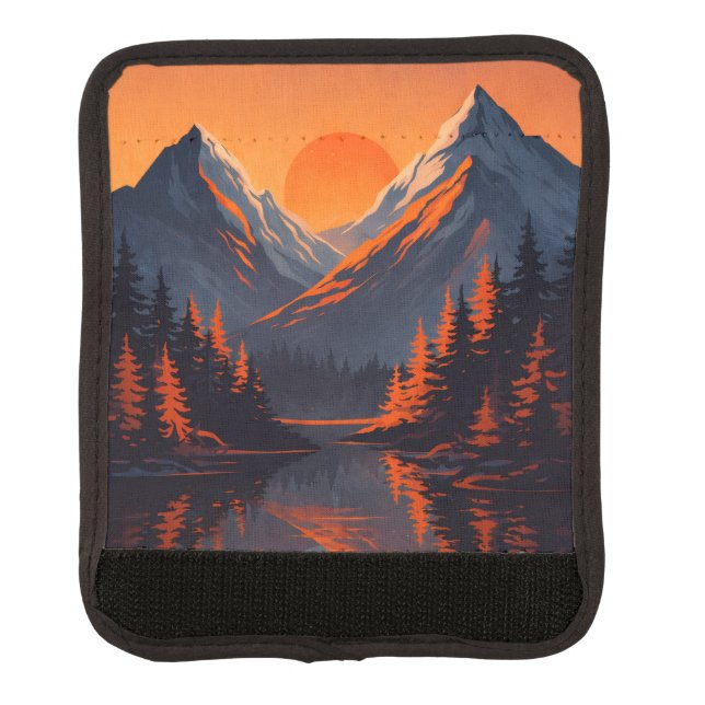 Mountain Sunset Reflection Fiery Orange Sky  Luggage Handle Wrap (Front)