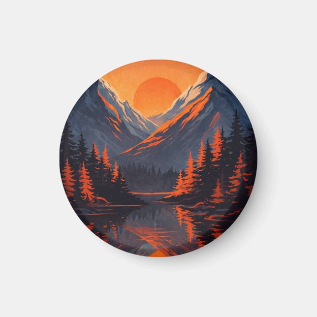 Mountain Sunset Reflection Fiery Orange Sky  Magnet (Front)