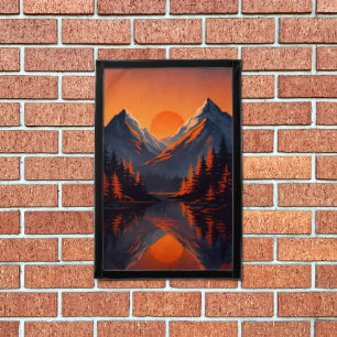 Mountain Sunset Reflection Fiery Orange Sky  Pennant
