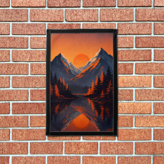 Mountain Sunset Reflection Fiery Orange Sky  Pennant