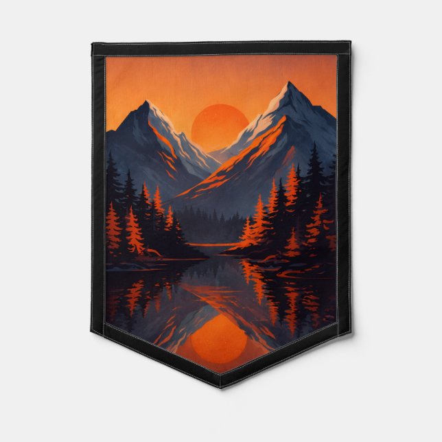 Mountain Sunset Reflection Fiery Orange Sky  Pennant (Front)