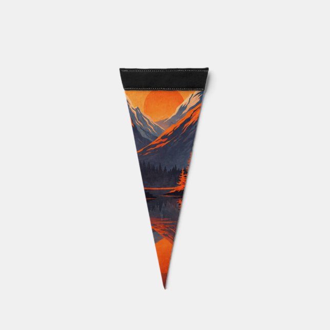 Mountain Sunset Reflection Fiery Orange Sky  Pennant Flag (Front)