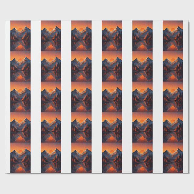 Mountain Sunset Reflection Fiery Orange Sky  Wrapping Paper (Flat)