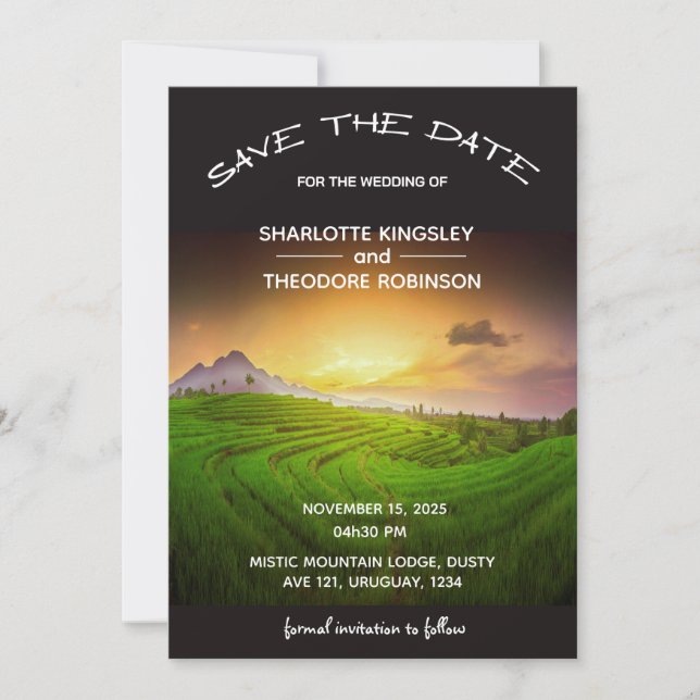 Mountain Sunset Rustic Save The Date (Front)