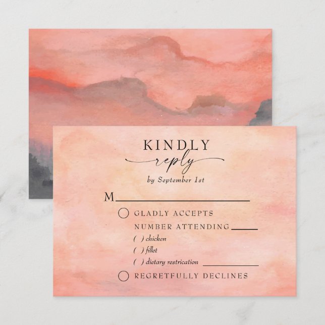 Mountain Sunset Rustic Watercolor Meal Choice RSVP Card (Front/Back)
