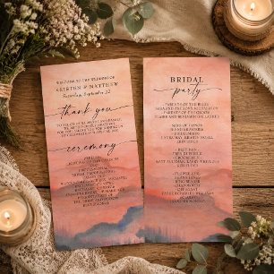 Mountain Sunset Rustic Watercolor Wedding Program
