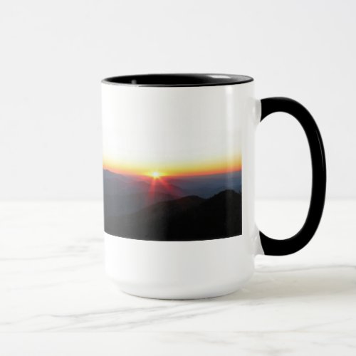 Mountain Sunset wshimmering rays  J Muir Mug