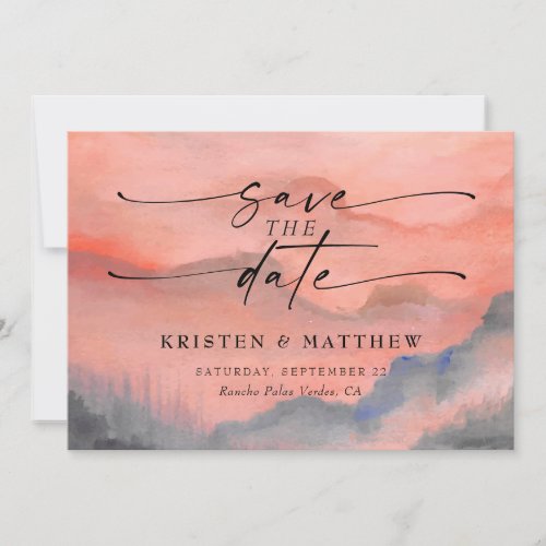 Mountain Sunset Watercolor Rustic Wedding Save The Date