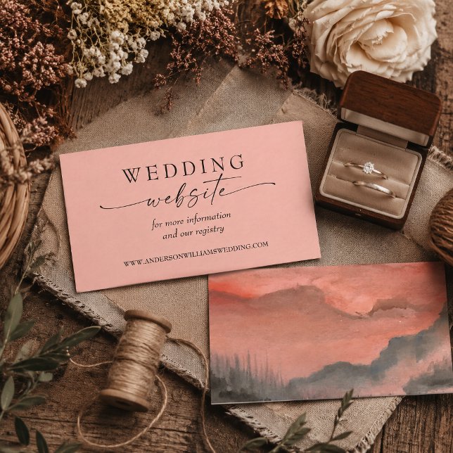Mountain Sunset Watercolor Rustic Wedding Website Enclosure Card (Direct your guests to your online wedding hub with this beautiful mountain sunset watercolor card.)