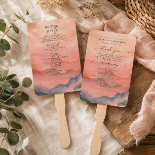 Mountain Sunset Watercolor Wedding Rustic Hand Fan