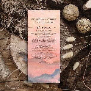 Mountain Sunset Watercolor Wedding Rustic Menu