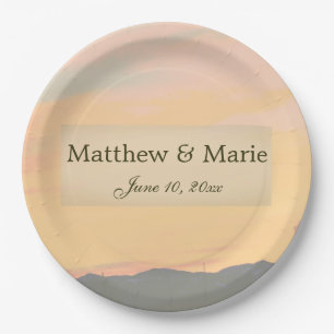 Mountain Sunset Wedding Paper Plates