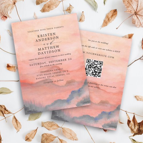 Mountain Sunset Wedding QR Code All In One Invitation