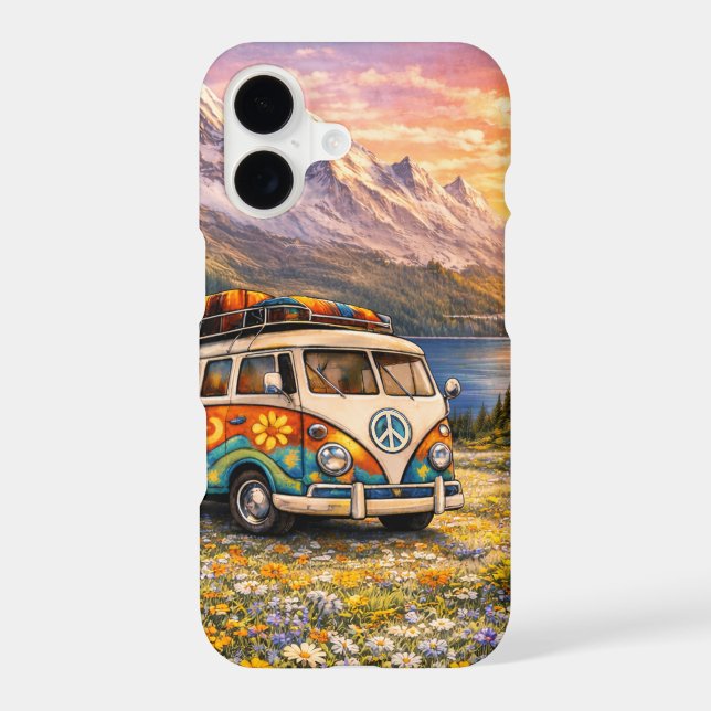 Mountain Sunset Wildflowers Retro Hippie Van Life Case-Mate iPhone Case (Back)