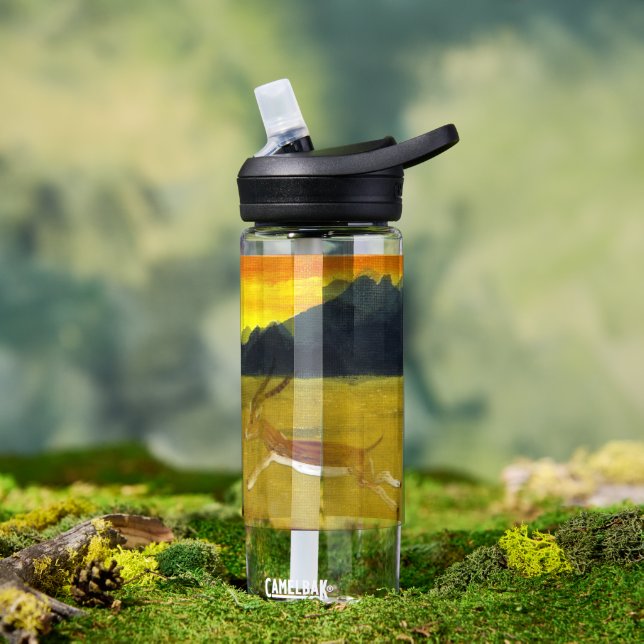 Mountain Sunset Wildlife Art Personalized Water Bottle (Outdoor)