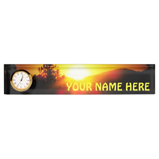 Mountain Sunset with your name Desk Name Plate (Front)